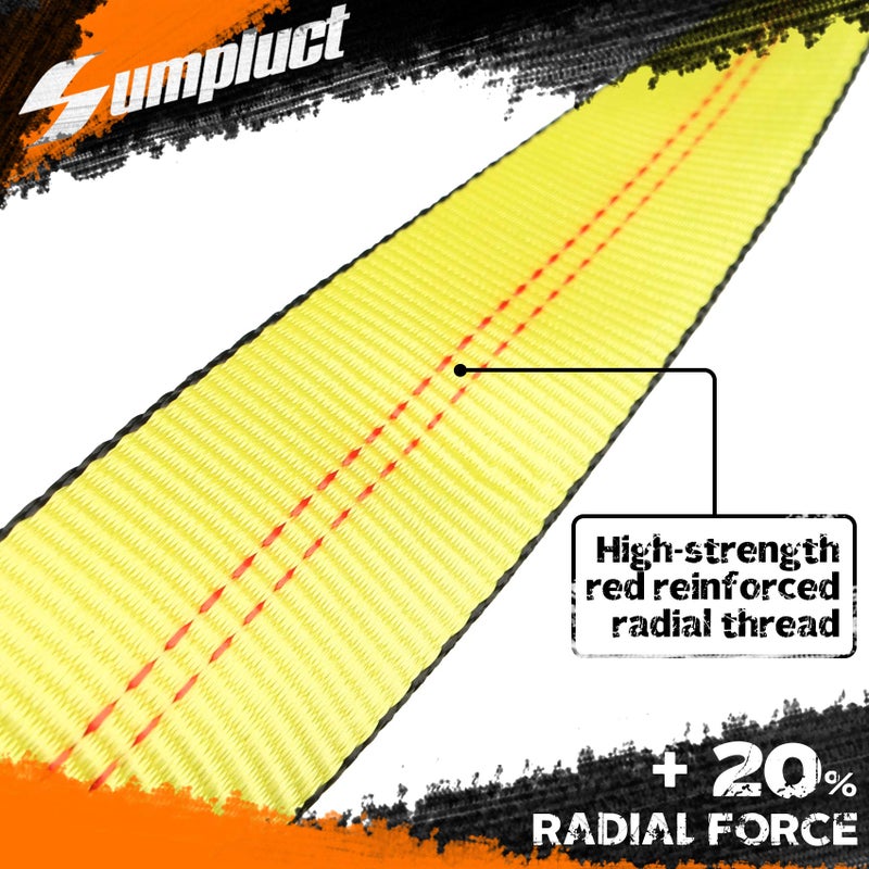 Sumpluct Recovery سحب حزام 2in X 20ft الثقيلة 20.000 رطل كسر القوة استخدام لحالات الطوارئ سحب حبل شجرة التوقف ونش تمديد حلقات ثلاثية عززت الأكمام الواقية اكسسوارات السيارات - Image 3